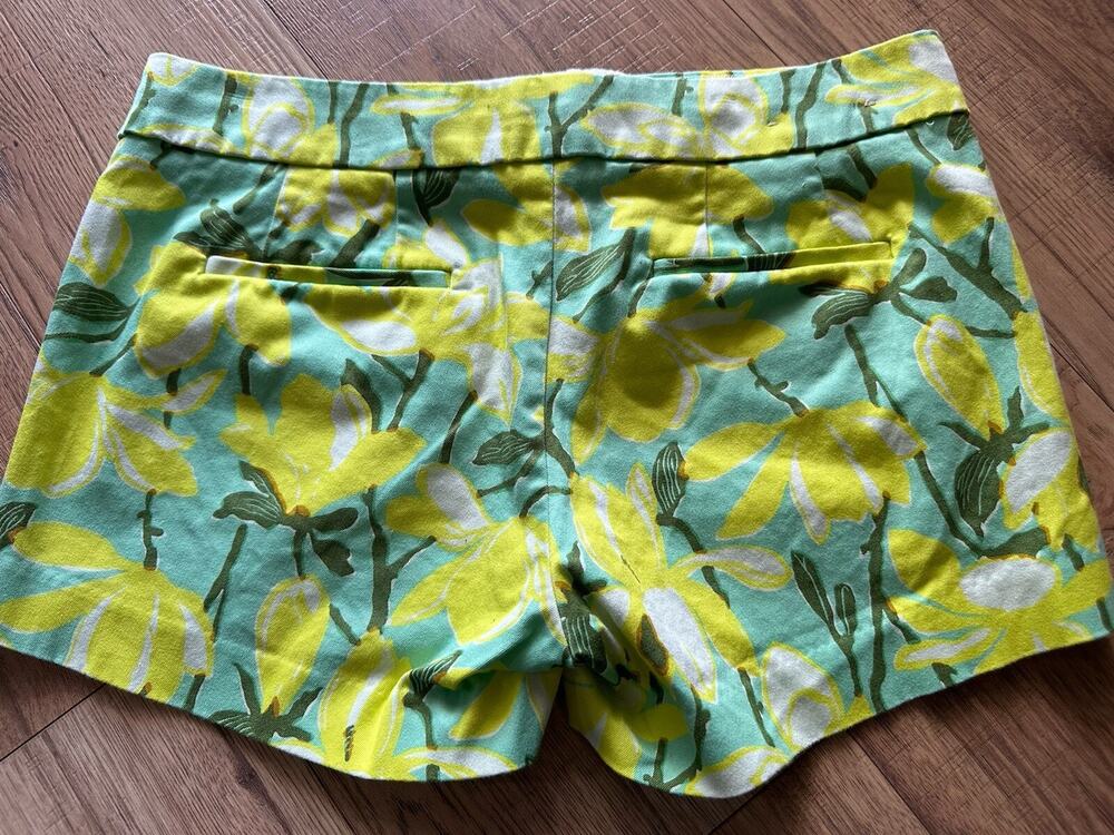 J. Crew Factory Shorts Womens 6 Green Yellow Floral Chino Mid Rise Stretch EUC